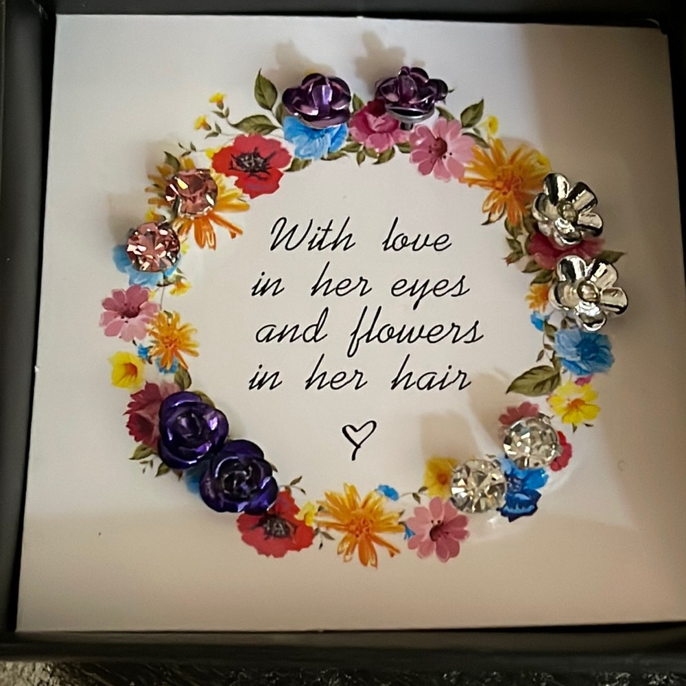 Avon Set 5 Pierced Crystal Flower Multi Color Earrings NEW in Box